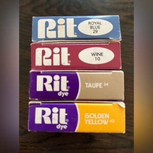 4 Vintage Unused In Box Vintage RIT Dyes Tints Taupe Yellow Wine Royal Blue